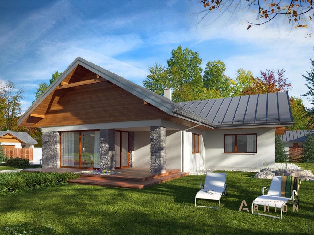 2. Проект одноэтажного дома в современном стиле с плоской кровлей , R-14-19, площадью - 137 кв c терассой, гаражом